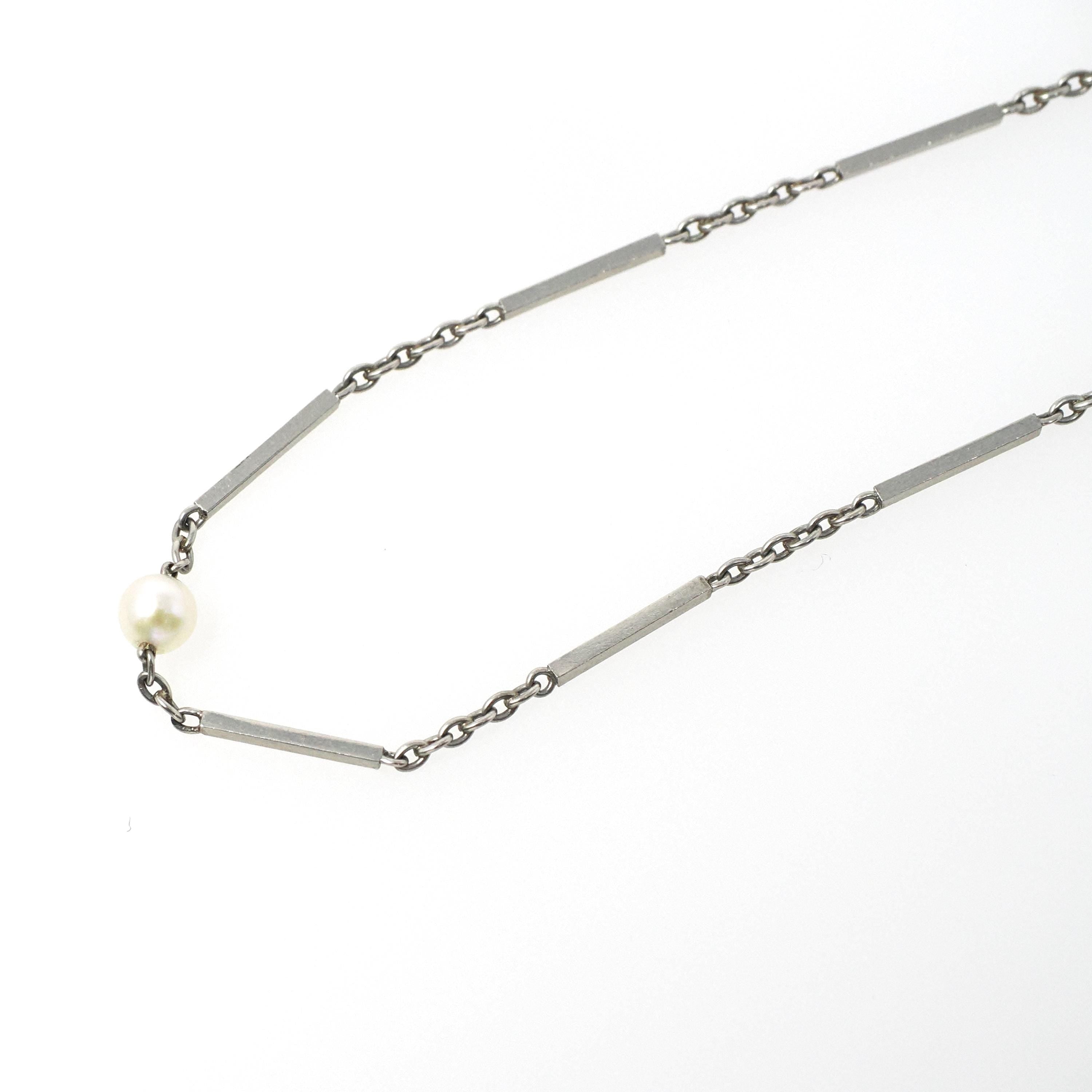 Pearl Watch Chain - Antique 18k White Gold & Platinum Dog Clip Spring Ring Curb Links And Bars - Art Deco Circa 1920s Fine Dainty Jewelry