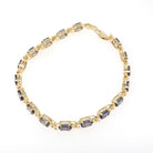 Iolite Tennis Bracelet - Contemporary 14k Yellow Gold Violet Blue Oval Natural Gemstone & Flower Links - Circa 2000s Era 7 1/4" Fine Jewelry