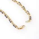 Iolite Tennis Bracelet - Contemporary 14k Yellow Gold Violet Blue Oval Natural Gemstone & Flower Links - Circa 2000s Era 7 1/4" Fine Jewelry
