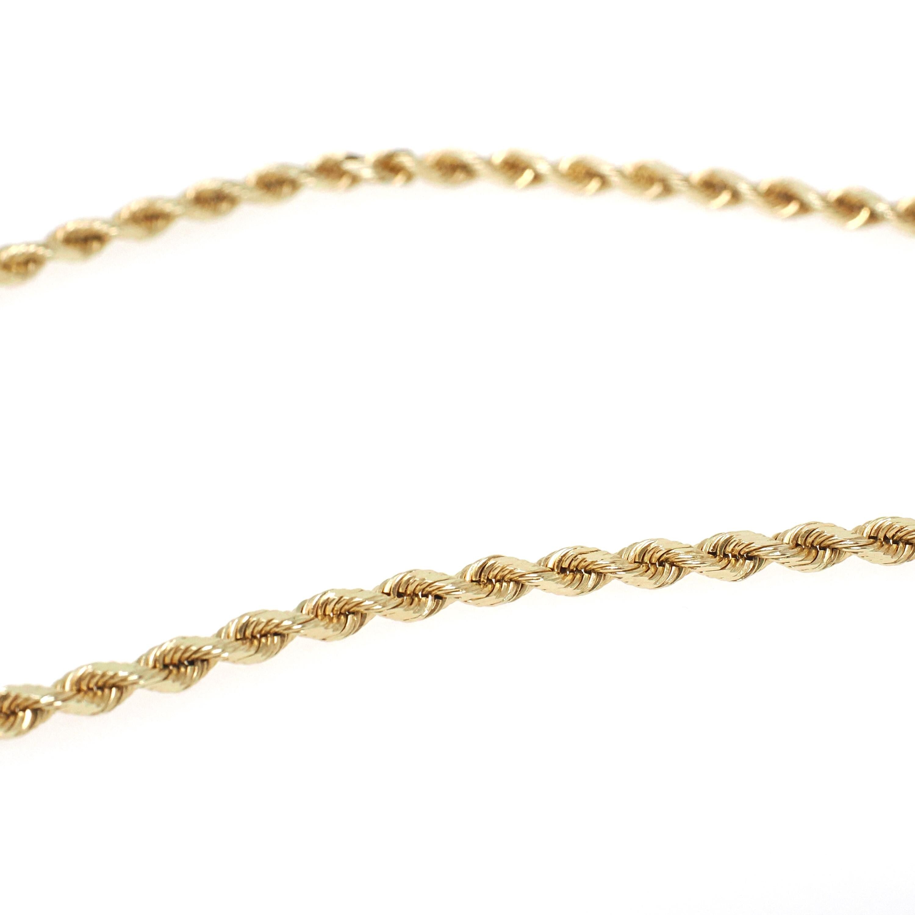 Vintage Rope Chain - Retro Era 14k Yellow Gold 2.6 MM Diamond Cut Machined Necklace - Circa 1980s Era Unisex 24 Inch Layering Fine Jewelry