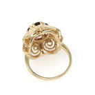 Vintage Garnet Flower Ring - Modernist 14k Yellow Gold Natural Red Gemstone Cluster - Circa 1970s Size 7 1/4 January Birthstone Fine Jewelry