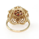 Vintage Garnet Flower Ring - Modernist 14k Yellow Gold Natural Red Gemstone Cluster - Circa 1970s Size 7 1/4 January Birthstone Fine Jewelry