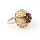 Vintage Garnet Flower Ring - Modernist 14k Yellow Gold Natural Red Gemstone Cluster - Circa 1970s Size 7 1/4 January Birthstone Fine Jewelry