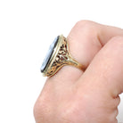 Antique Cameo Ring - Art Deco Era 14k Yellow Gold Carved Female Figure Black & White Onyx - Circa 1920s Size 5 1/2 Statuesque Fine Jewelry