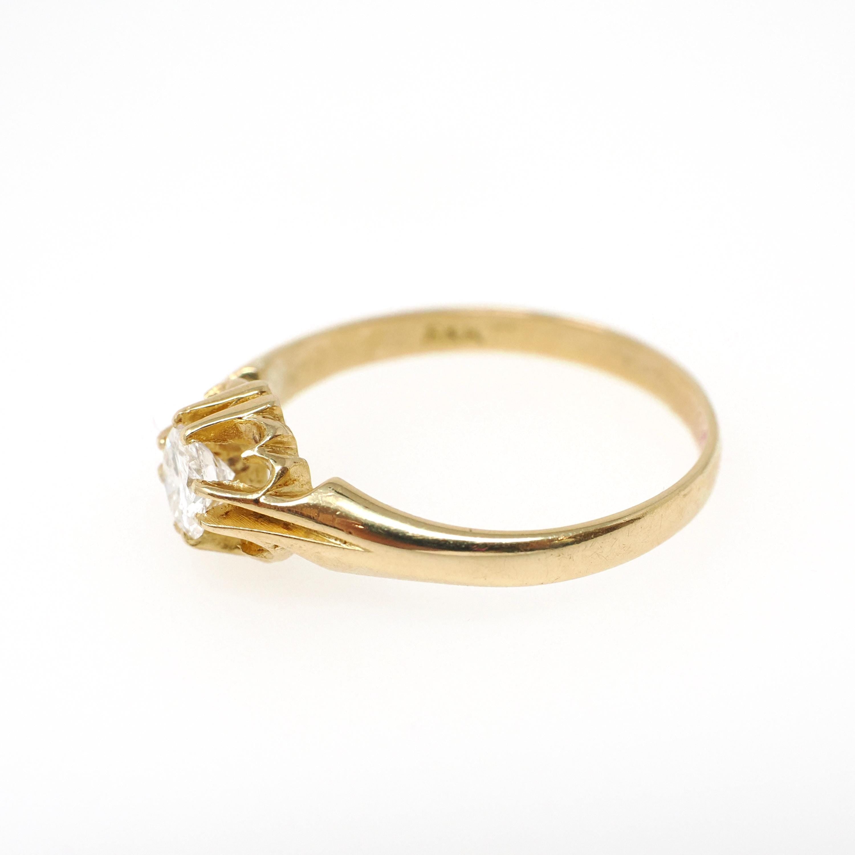 Estate Diamond Ring - 18k Yellow Gold .51 CT Natural Round Brilliant Cut Belcher- Hallmarked 1982 Size 10 Bold Gold Fine Unisex Jewelry