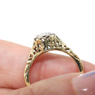 Art Deco Engagement Ring - Vintage 14k White & Yellow Gold Rare Butterfly Filigree 0.12 CT Diamond - Circa 1930s Era Size 5 3/4 Fine Jewelry