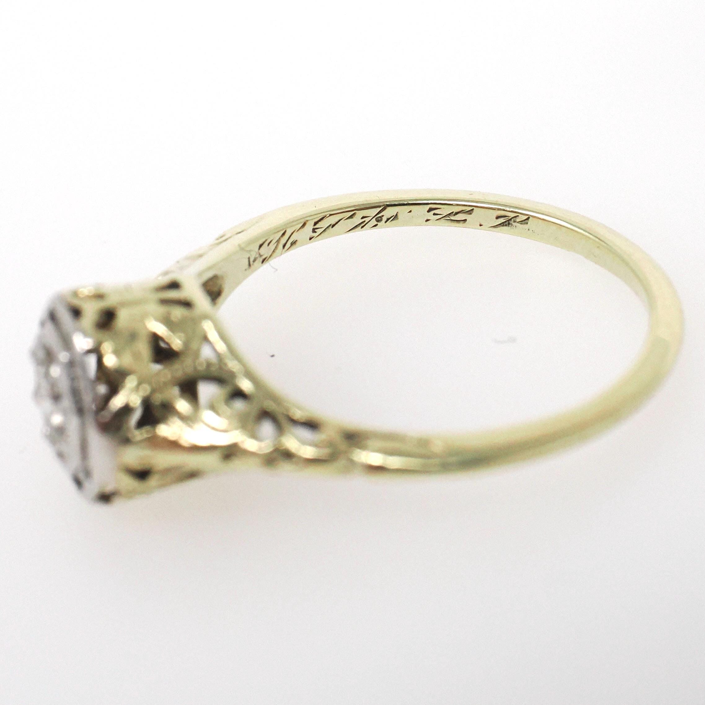 Art Deco Engagement Ring - Vintage 14k White & Yellow Gold Rare Butterfly Filigree 0.12 CT Diamond - Circa 1930s Era Size 5 3/4 Fine Jewelry