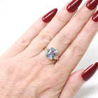 Created Spinel Ring - Mid Century 10k Yellow Gold French Cut Blue Gem Simulated Accents - Circa 1950s Era Size 5 1/2 Fine Statement Jewelry