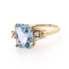 Created Spinel Ring - Mid Century 10k Yellow Gold French Cut Blue Gem Simulated Accents - Circa 1950s Era Size 5 1/2 Fine Statement Jewelry