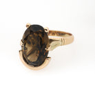 Smoky Quartz Ring - Modernist 14k Yellow Gold Oval Faceted 7.50 CT Dark Brown Gemstone - Vintage Circa 1970s Era Size 7 1/2 Fine Jewelry