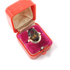 Smoky Quartz Ring - Modernist 14k Yellow Gold Oval Faceted 7.50 CT Dark Brown Gemstone - Vintage Circa 1970s Era Size 7 1/2 Fine Jewelry