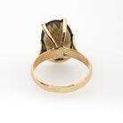 Smoky Quartz Ring - Modernist 14k Yellow Gold Oval Faceted 7.50 CT Dark Brown Gemstone - Vintage Circa 1970s Era Size 7 1/2 Fine Jewelry