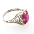 Created Ruby Ring - Vintage 14k White Gold 4.25 CT French Cut Red Art Deco Filigree - Circa 1930s Size 6 1/2 July Birthstone Fine Jewelry