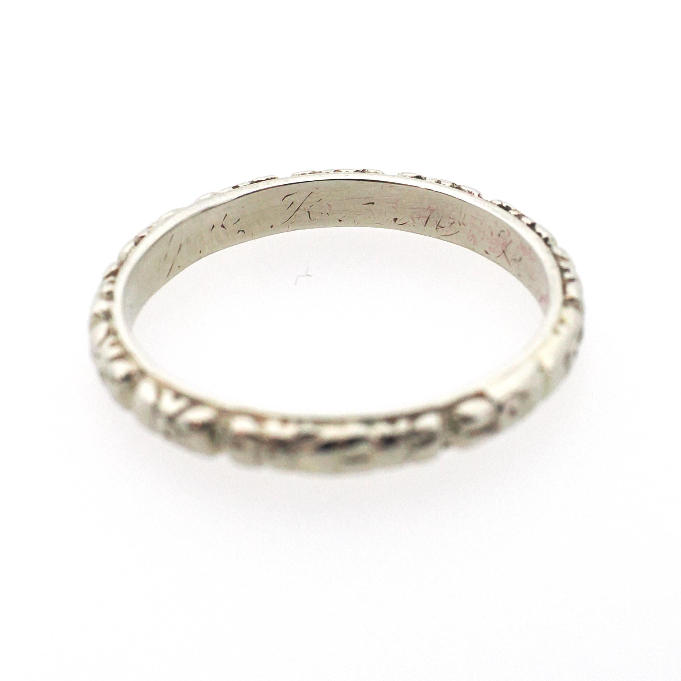 Art Deco Wedding Band - Vintage 14k White Gold 2.5 MM Orange Blossom Engraved Design Ring - Circa 1920s Size 6 Bridal Fine Statement Jewelry