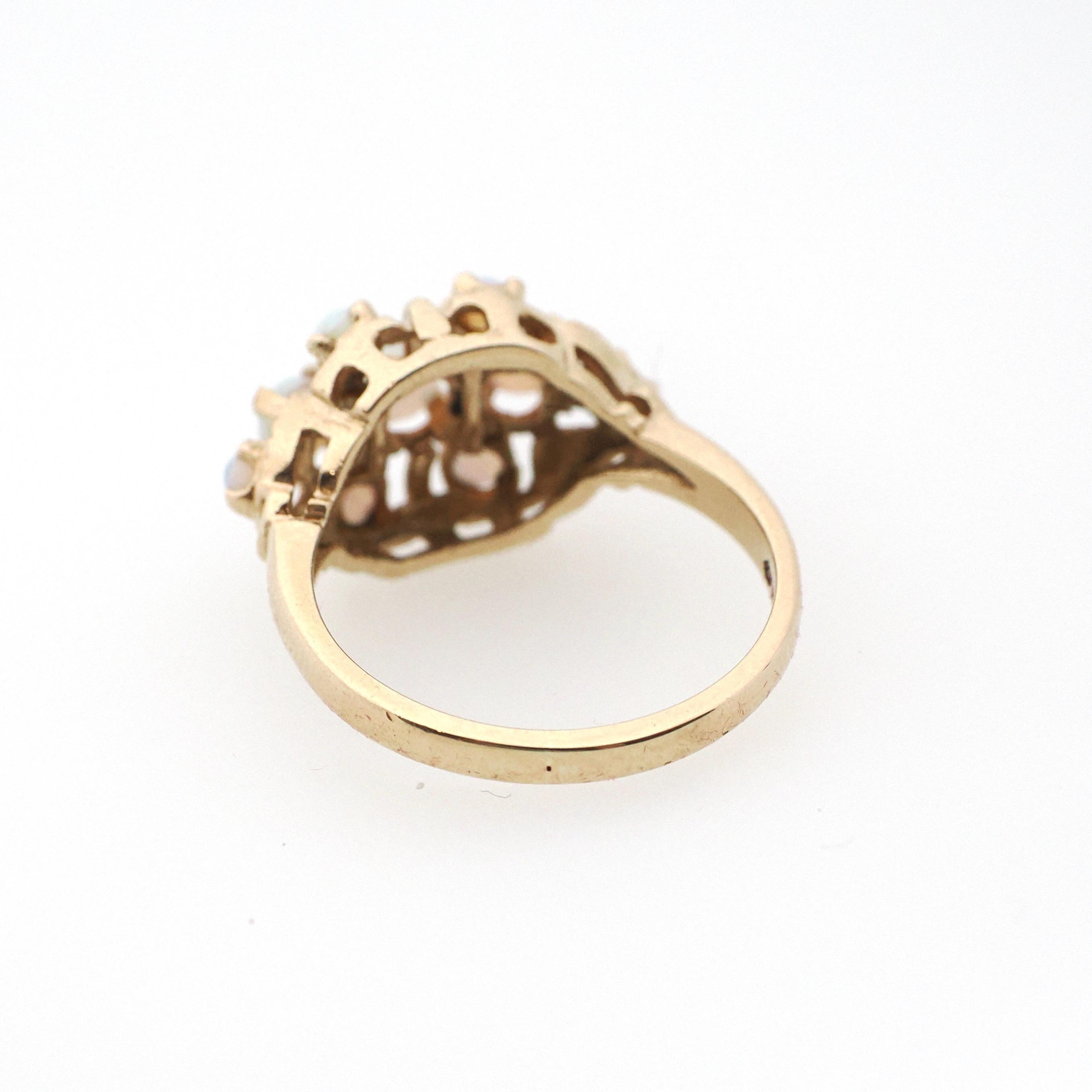 Vintage Opal Ring - Mid Century 10k Yellow Gold Natural Cabochon Cut Gemstone Cluster - Circa 1960s Size 6 October Birthstone Fine Jewelry