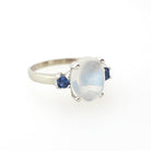 Vintage Moonstone & Sapphire Ring - Mid Century 14k White Gold Natural Cabochon Cut Gemstone - Circa 1950s Size 5.5 Fine Statement Jewelry