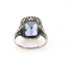 Created Blue Sapphire Ring - Art Deco 14k White Yellow Rose Gold Filigree - Circa 1930s Size 6 1/2 Floral Fine September Birthstone Jewelry