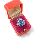 Created Blue Sapphire Ring - Art Deco 14k White Yellow Rose Gold Filigree - Circa 1930s Size 6 1/2 Floral Fine September Birthstone Jewelry