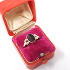 Victorian Cameo Ring - Antique 10k Rosy Yellow Gold Natural Dark Red Carved Oval Gemstone - Circa 1890s Era Size 7 Fine Statement Jewelry