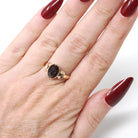 Victorian Cameo Ring - Antique 10k Rosy Yellow Gold Natural Dark Red Carved Oval Gemstone - Circa 1890s Era Size 7 Fine Statement Jewelry