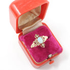 Antique Opal Ring - Victorian 10k Rose Gold Cabochon Cut .31 CT Gem - Circa 1890s Size 6 3/4 Seed Pearl Accent Fine Dainty Statement Jewelry