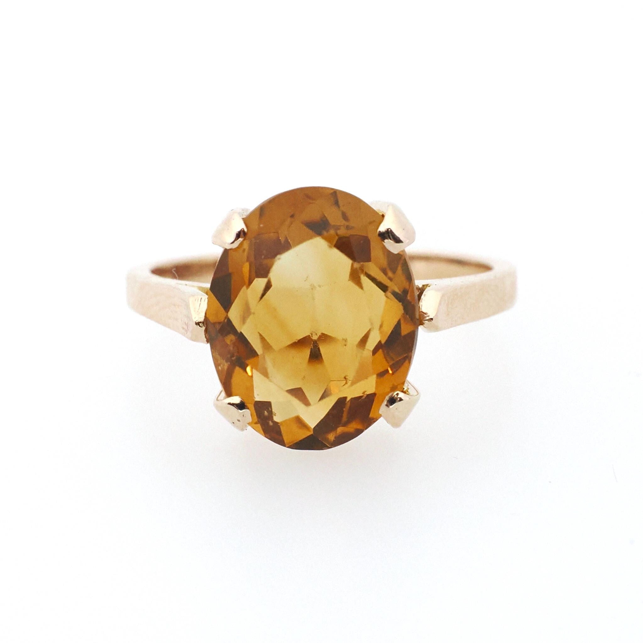 Vintage Citrine Ring - Mid Century 10k Yellow Gold Natural Oval Yellow Solitaire - Circa 1960s Era Size 6 November Birthstone Fine Jewelry