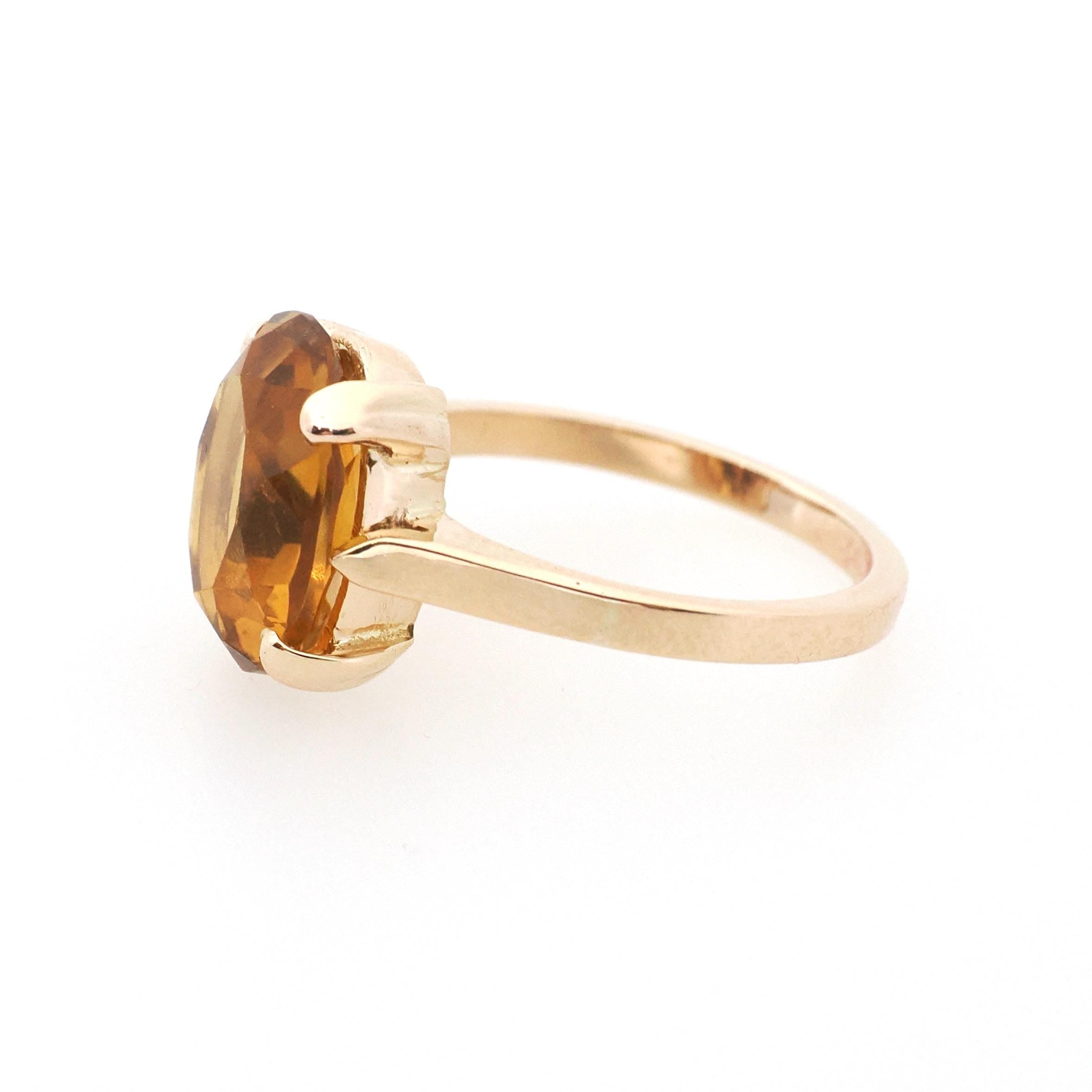 Vintage Citrine Ring - Mid Century 10k Yellow Gold Natural Oval Yellow Solitaire - Circa 1960s Era Size 6 November Birthstone Fine Jewelry