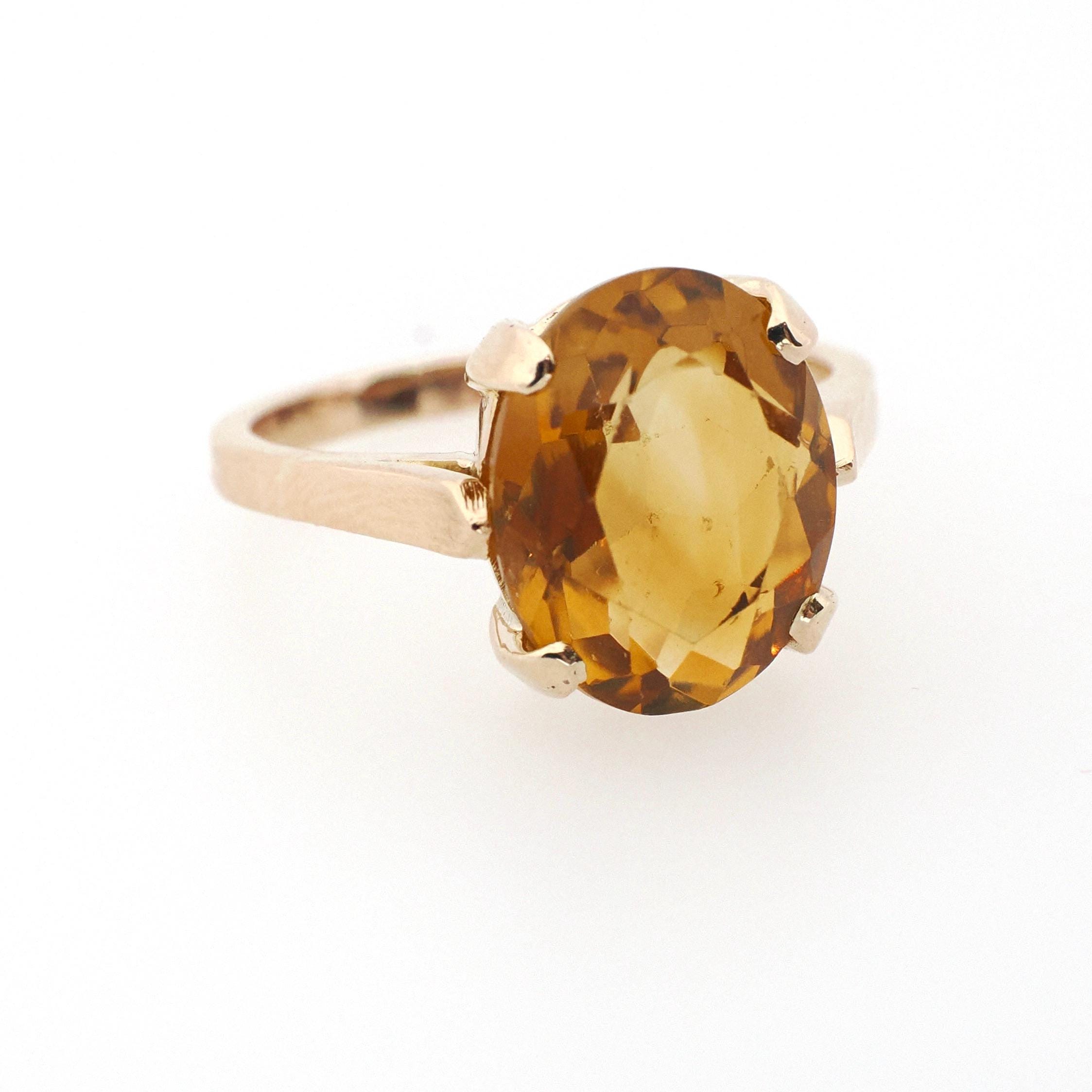 Vintage Citrine Ring - Mid Century 10k Yellow Gold Natural Oval Yellow Solitaire - Circa 1960s Era Size 6 November Birthstone Fine Jewelry