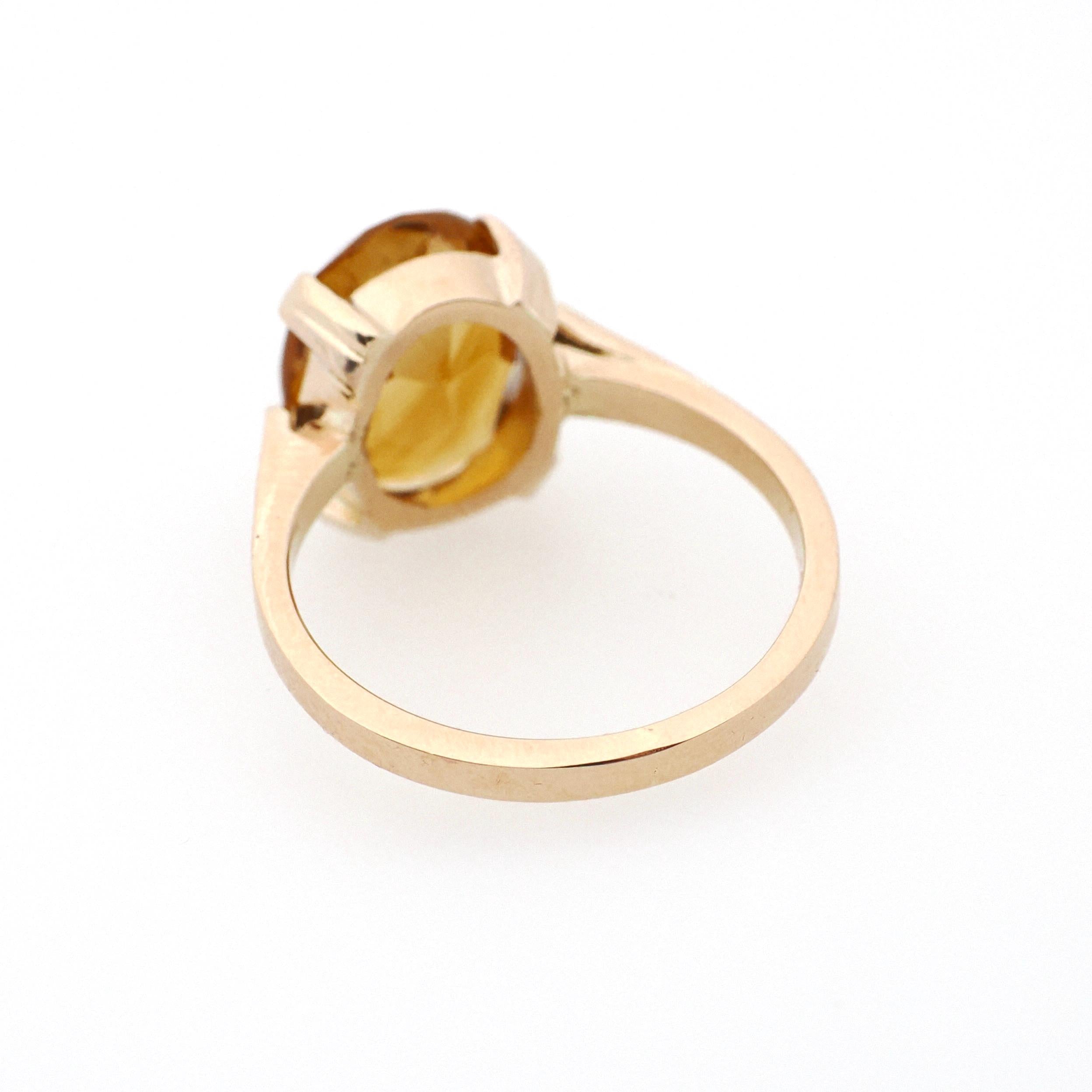 Vintage Citrine Ring - Mid Century 10k Yellow Gold Natural Oval Yellow Solitaire - Circa 1960s Era Size 6 November Birthstone Fine Jewelry
