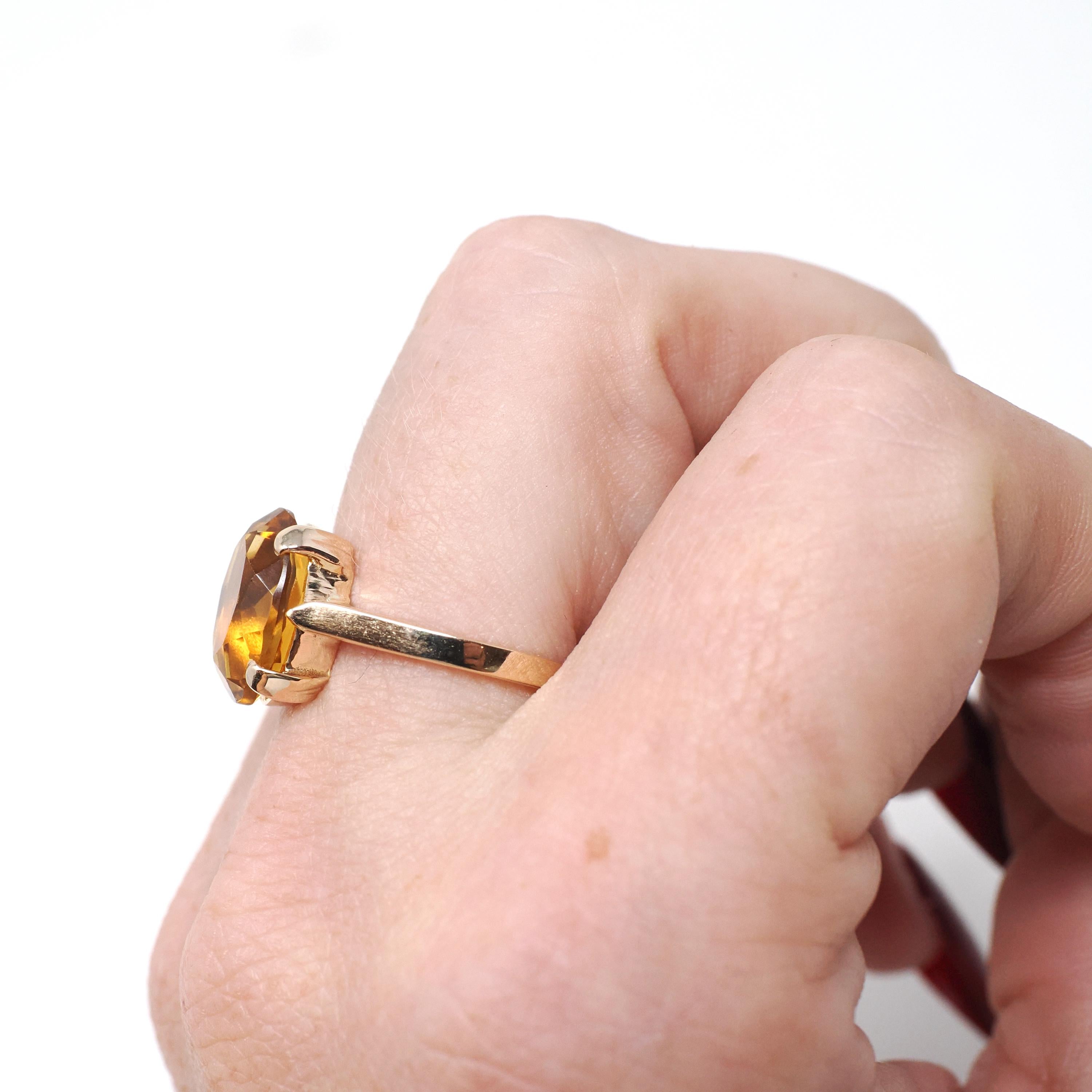 Vintage Citrine Ring - Mid Century 10k Yellow Gold Natural Oval Yellow Solitaire - Circa 1960s Era Size 6 November Birthstone Fine Jewelry