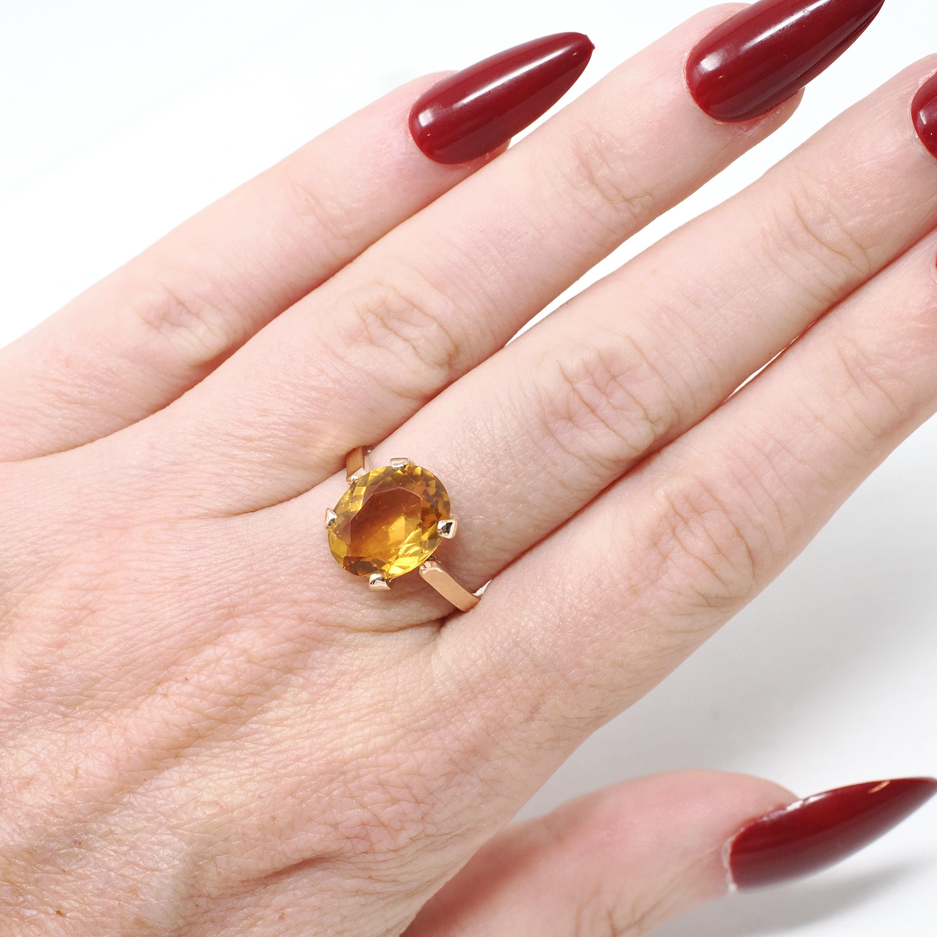 Vintage Citrine Ring - Mid Century 10k Yellow Gold Natural Oval Yellow Solitaire - Circa 1960s Era Size 6 November Birthstone Fine Jewelry