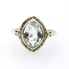 Vintage Aquamarine Ring - Art Deco 14k Yellow Gold Natural Light Blue Marquise Gemstone - Circa 1930s Era Size 5 1/4 Filigree Fine Jewelry