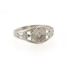 Vintage Baby Ring - Art Deco 14k White Gold Natural Diamond Flower Filigree Pinky Midi Band - Circa 1930s Era Size 2 Dainty Fine Jewelry