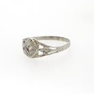Vintage Baby Ring - Art Deco 14k White Gold Natural Diamond Flower Filigree Pinky Midi Band - Circa 1930s Era Size 2 Dainty Fine Jewelry