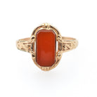 Victorian Carnelian Ring - Antique 10k Rosy Yellow Gold Natural Red Gemstone Shield - Circa 1880s Era Size 5 3/4 Fine Statement Jewelry