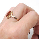Victorian Carnelian Ring - Antique 10k Rosy Yellow Gold Natural Red Gemstone Shield - Circa 1880s Era Size 5 3/4 Fine Statement Jewelry