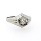 Antique Diamond Ring - Art Deco 18k White Gold Natural .15 CT Old European Hexagonal Engagement - Circa 1920s Size 5 1/2 Belais Fine Jewelry