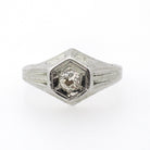 Antique Diamond Ring - Art Deco 18k White Gold Natural .15 CT Old European Hexagonal Engagement - Circa 1920s Size 5 1/2 Belais Fine Jewelry