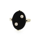 Onyx & Diamond Ring - Art Deco 14k Yellow Gold Oval Black Gemstone Signet - Circa 1930s Era Size 8 Fine Wheat Engraved Statement Jewelry