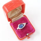 Created Star Sapphire Ring - Vintage 14k White Gold Cabochon & .04 CTW Natural Diamonds - Circa 1970s Era Size 5 3/4 Bypass Fine Jewelry