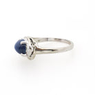 Created Star Sapphire Ring - Vintage 14k White Gold Cabochon & .04 CTW Natural Diamonds - Circa 1970s Era Size 5 3/4 Bypass Fine Jewelry