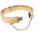 Antique Floral Bracelet - Victorian 12k Gold Filled Engraved Hinged Bangle Design - Circa 1880s Era Safety Chain Fashion Statement Jewelry