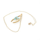Antique Wishbone Pendant - Edwardian 14k Yellow Gold Blue Enamel Flowers Charm Necklace - Circa 1910s Era Good Luck Fine Statement Jewelry