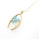 Antique Wishbone Pendant - Edwardian 14k Yellow Gold Blue Enamel Flowers Charm Necklace - Circa 1910s Era Good Luck Fine Statement Jewelry