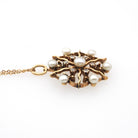 Antique Starburst Necklace - Edwardian 14k Rosy Yellow Gold .18 CTW Natural Diamonds Cultured Pearls Pendant - Circa 1910s Era Fine Jewelry