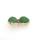 Vintage Butterfly Brooch - Estate 14k Yellow Gold Flying Winged Jadeite Jade Sapphire Ruby - Modernist Colorful Gemstone Insect Fine Jewelry