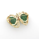Vintage Butterfly Brooch - Estate 14k Yellow Gold Flying Winged Jadeite Jade Sapphire Ruby - Modernist Colorful Gemstone Insect Fine Jewelry
