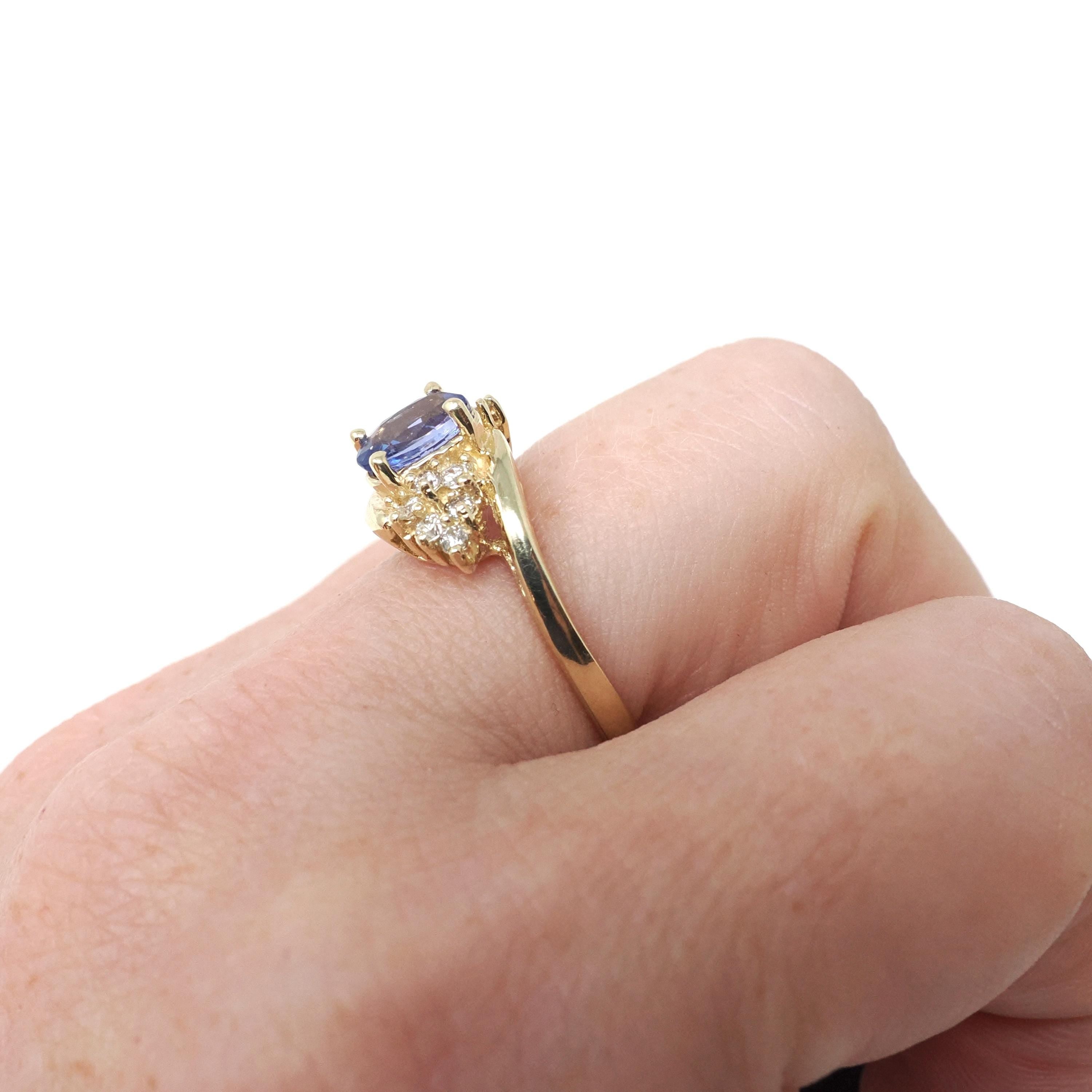 Tanzanite & Diamond Ring - Estate 14k Yellow Gold 2.71 CT Violet Gemstone Bypass - Contemporary Sz 6.25 Alternative Engagement Fine Jewelry