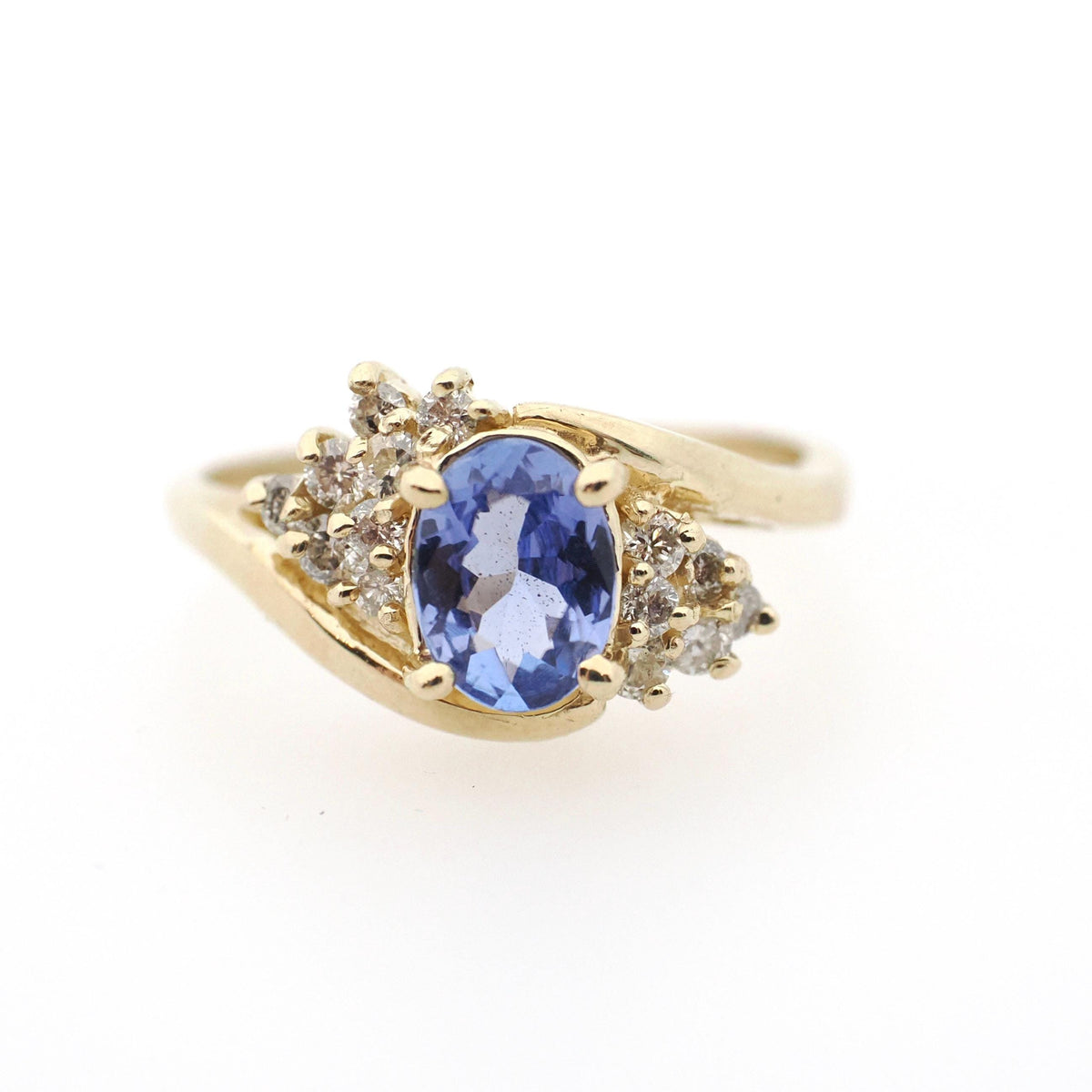Tanzanite & Diamond Ring - Estate 14k Yellow Gold 2.71 CT Violet Gemstone Bypass - Contemporary Sz 6.25 Alternative Engagement Fine Jewelry