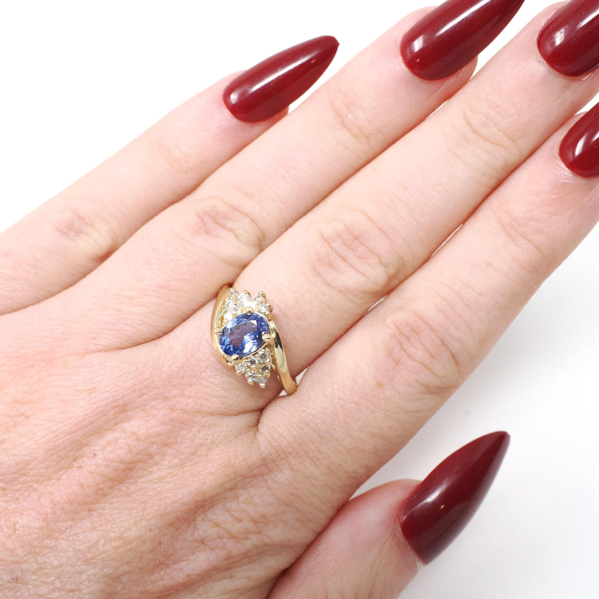 Tanzanite & Diamond Ring - Estate 14k Yellow Gold 2.71 CT Violet Gemstone Bypass - Contemporary Sz 6.25 Alternative Engagement Fine Jewelry